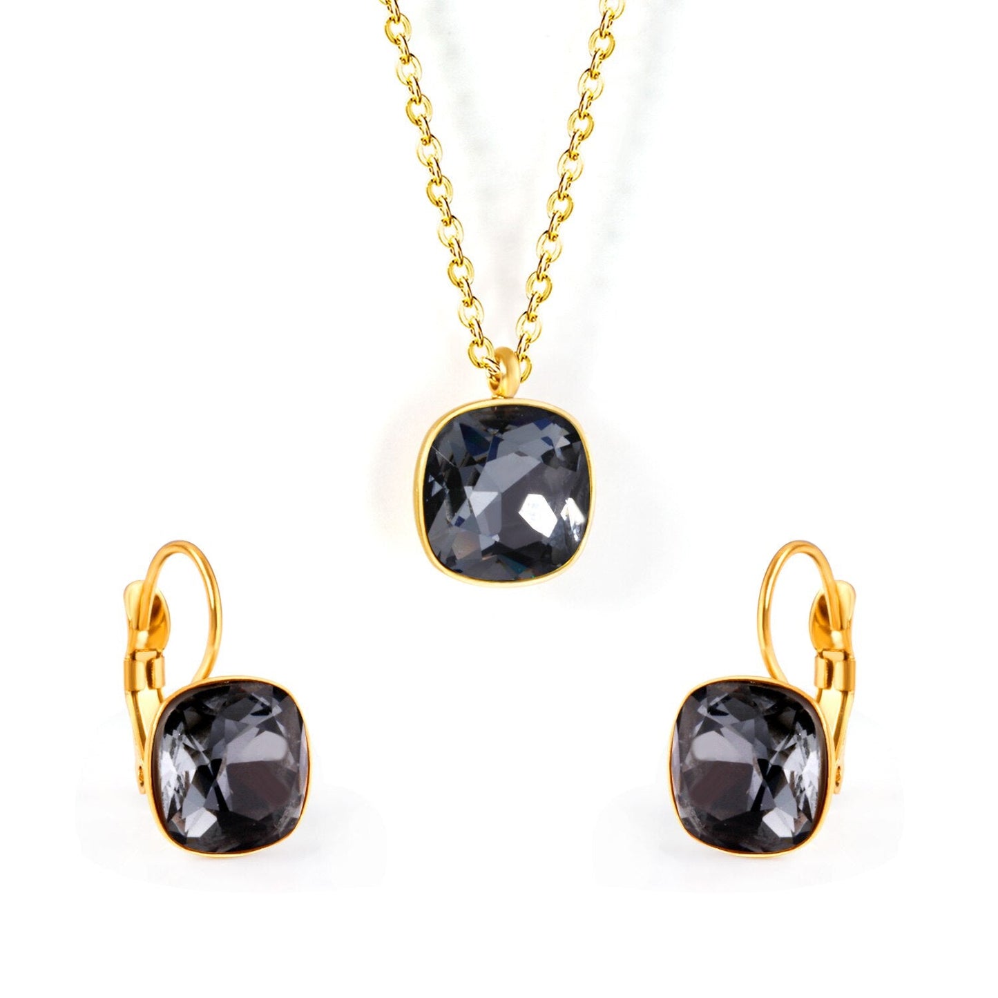 Bridal Jewelry Sets Trendy Style Geomtry Multi-colorful CZ Pendant Necklace Earrings Sets Brinco Party Wholesale