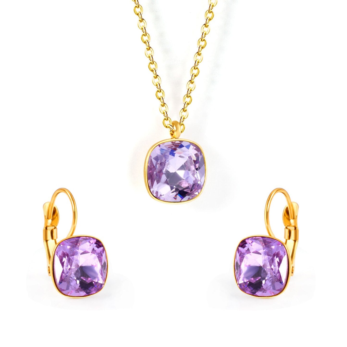 Bridal Jewelry Sets Trendy Style Geomtry Multi-colorful CZ Pendant Necklace Earrings Sets Brinco Party Wholesale