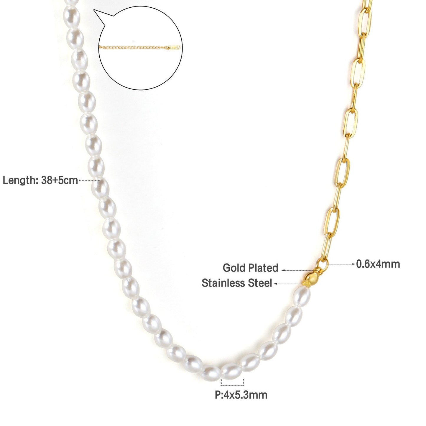 ASON Vintage Baroque Irregular Pearl Pendant Chain Necklace Stainless Steel Geometric Fashion Jewelry for Women Party Gift