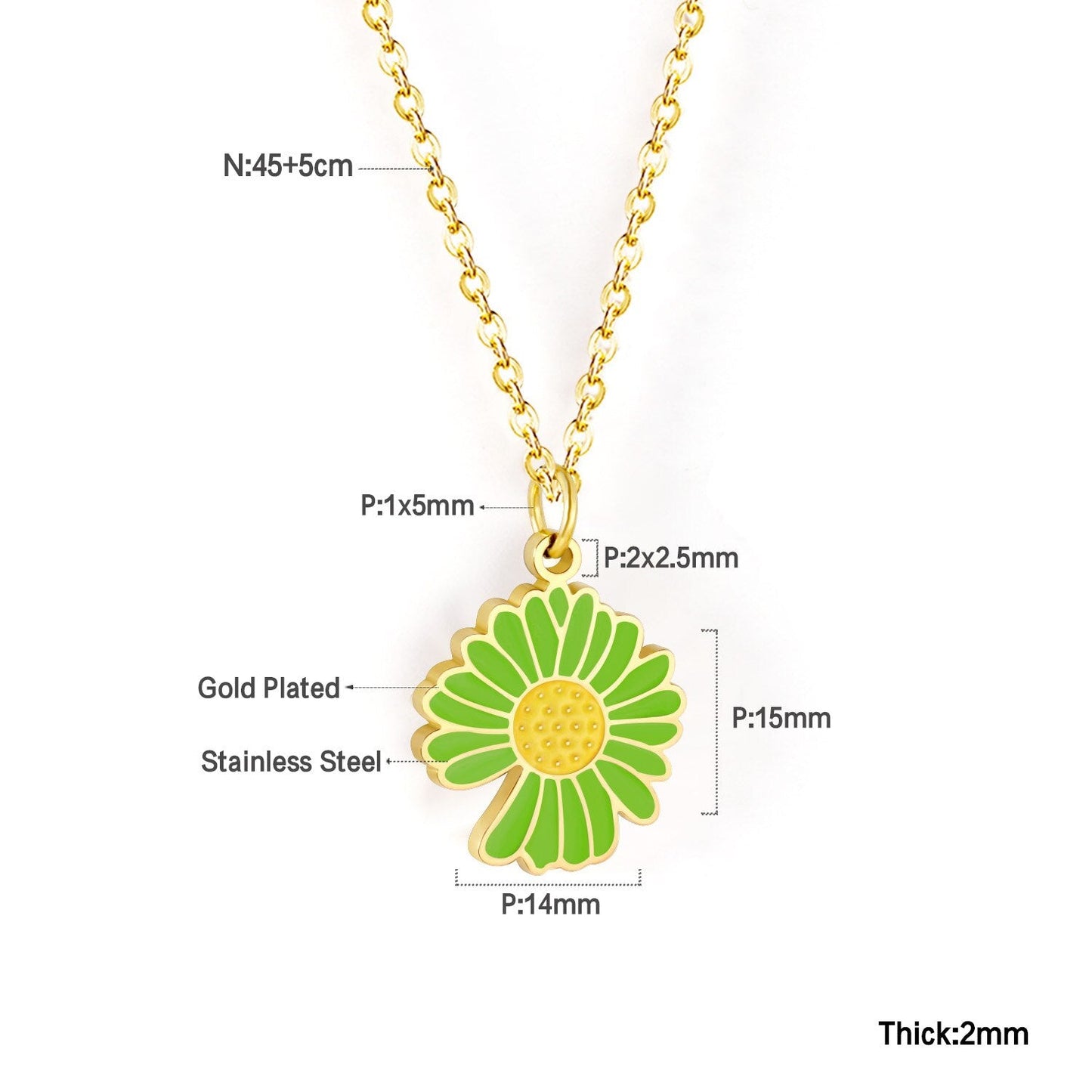 ASON Korean Fashion Sunflower Pendant Necklace for Women Stainless Steel Colorful Choker with Extender Jewelry Accessories