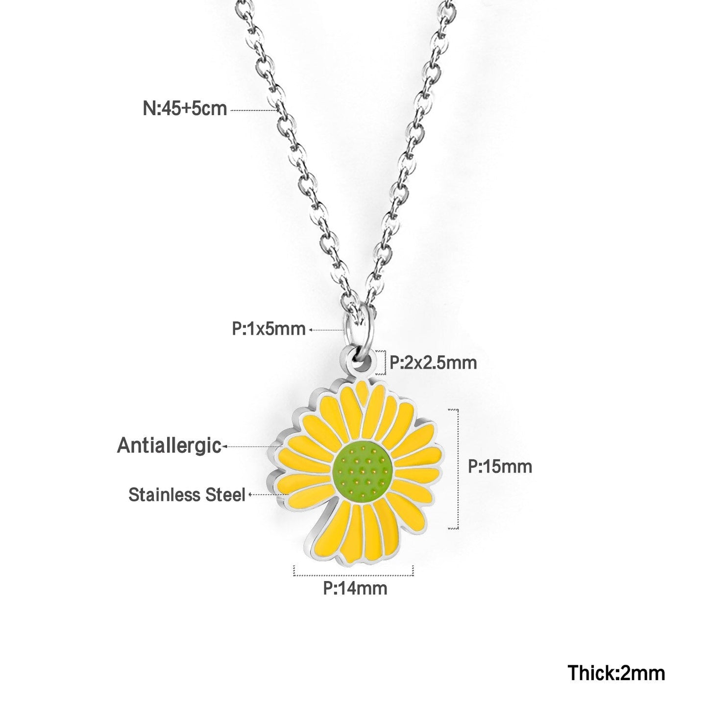 ASON Korean Fashion Sunflower Pendant Necklace for Women Stainless Steel Colorful Choker with Extender Jewelry Accessories