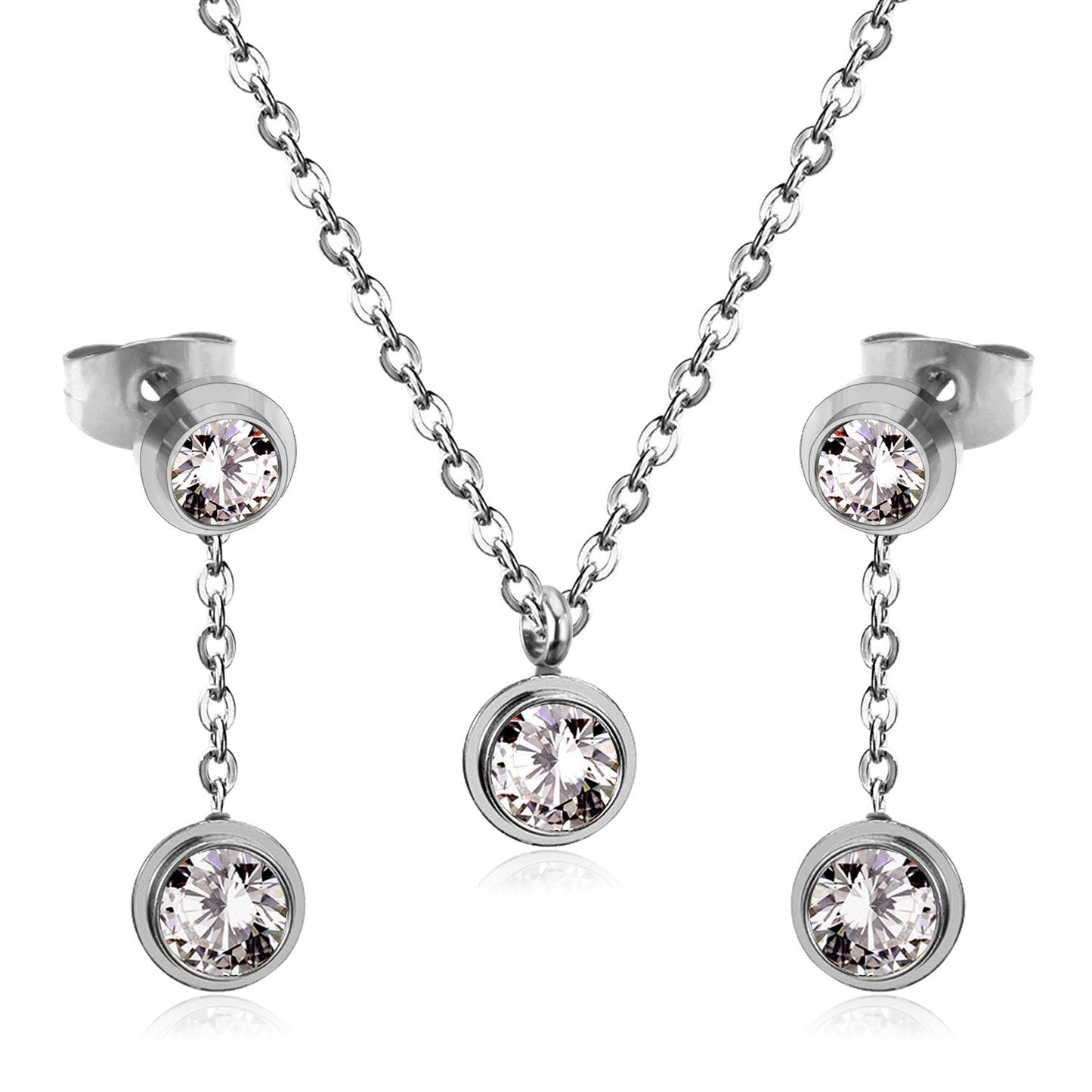 New Heart Shape Crystal Fashion Necklaces Droop Earrings Sets For Woman Dubai Wedding Jewelry Set pendientes bijoux
