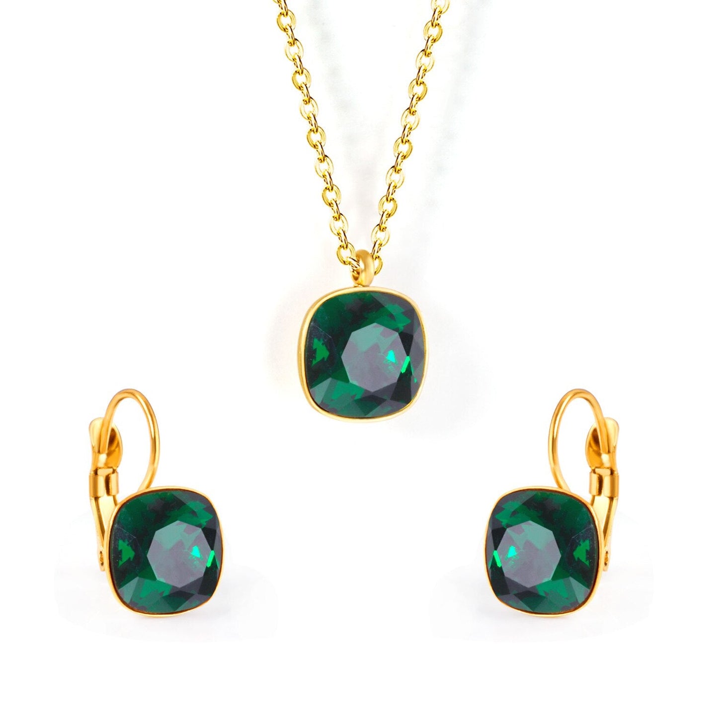 Bridal Jewelry Sets Trendy Style Geomtry Multi-colorful CZ Pendant Necklace Earrings Sets Brinco Party Wholesale