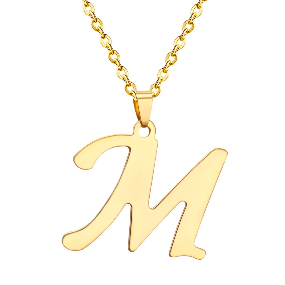 ASON Initial 26 Letters A-Z Gold Color Stainless Steel Modern Chain Choker Pendant Necklaces For Women Fashion Jewelry