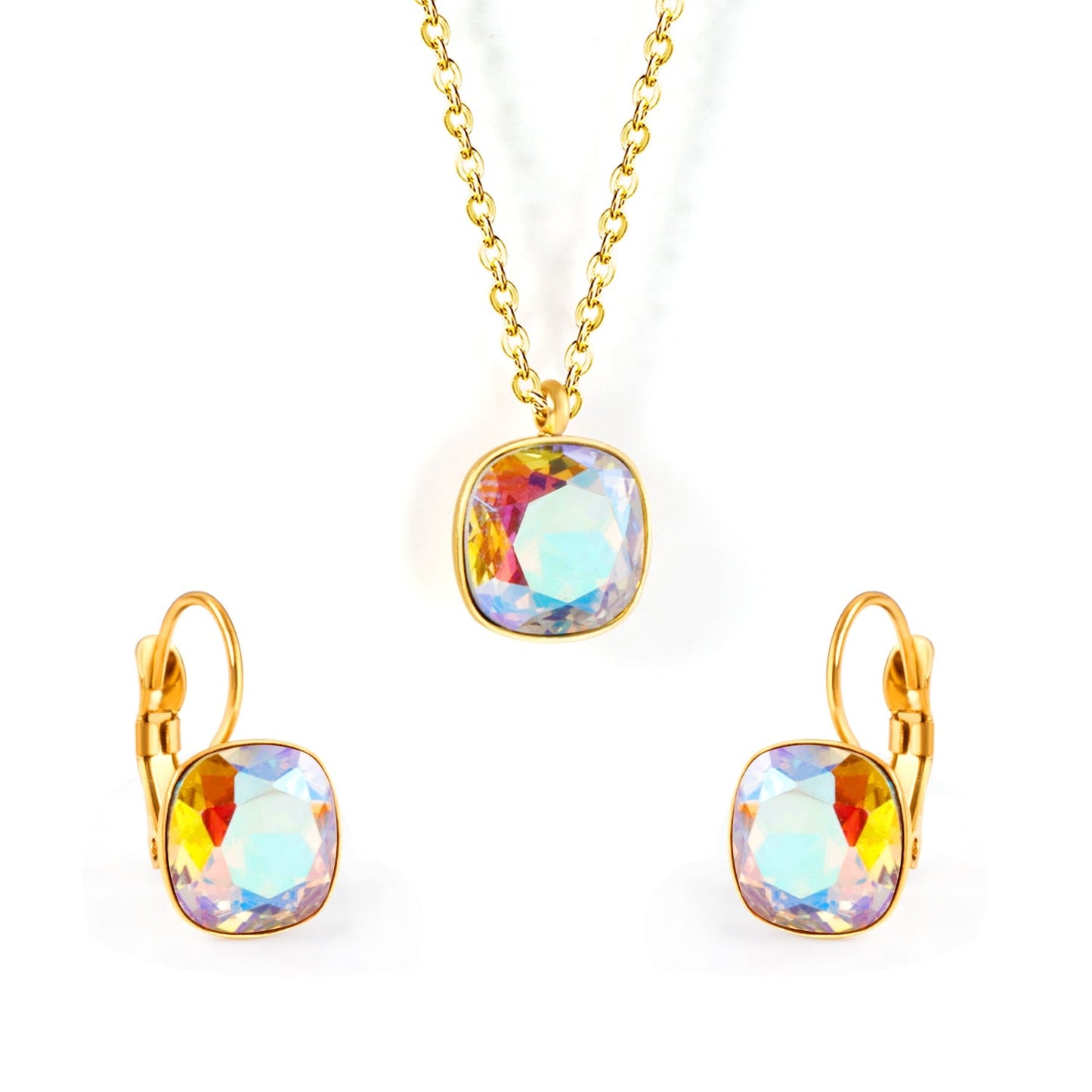 Bridal Jewelry Sets Trendy Style Geomtry Multi-colorful CZ Pendant Necklace Earrings Sets Brinco Party Wholesale