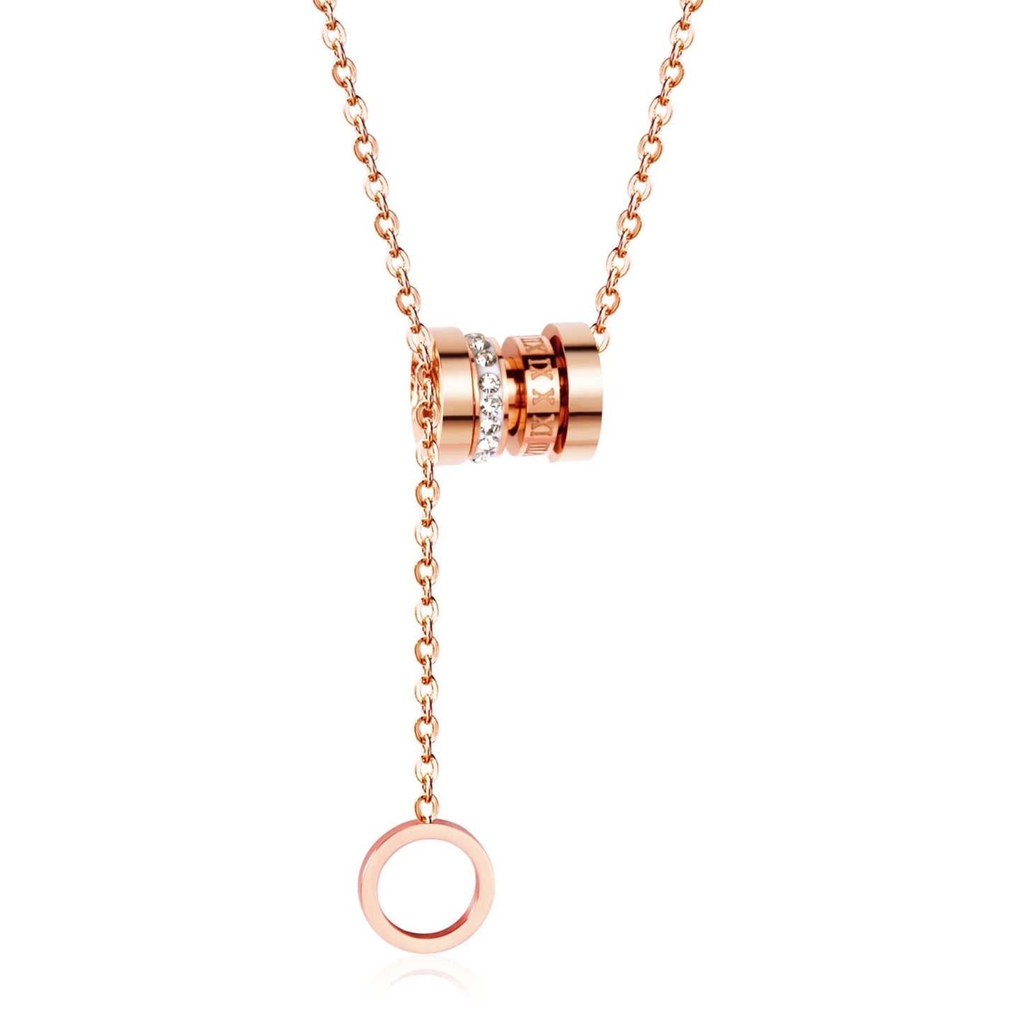 Zircon Round Pendant Stainless Steel Link Chains Necklace For Women Choker Collars Accessories Tassel Jewelry