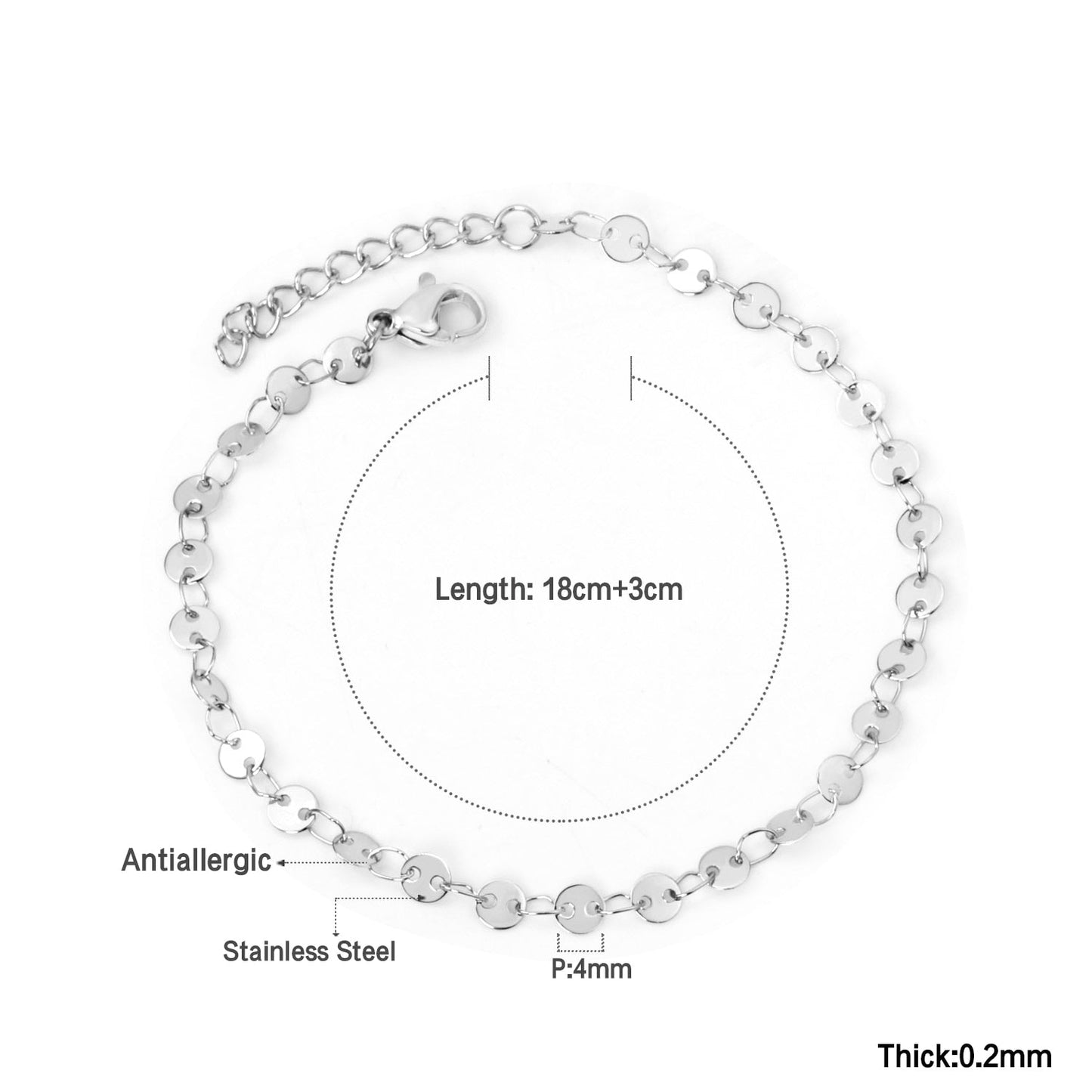 ASON Round Disc Charm Chain Bracelet Women Adjustable Bangle Gold Color Stainless Steel Fashion Jewelry Party Gift Office