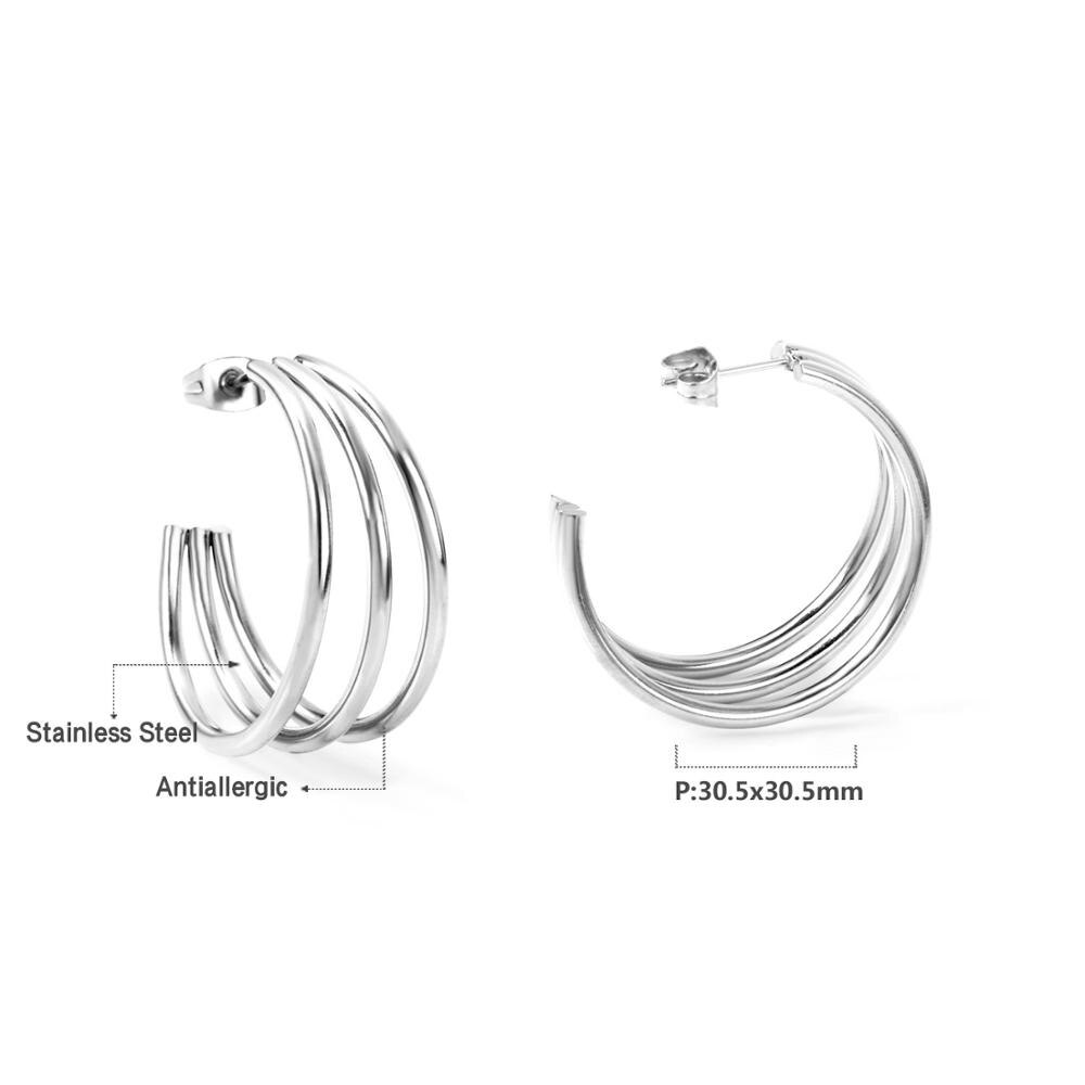 ASON Fashion Korean Style Round Circle Hoops Earrings Stainless Steel Gold Color Earrings For Women Girl Trendy Jewelry