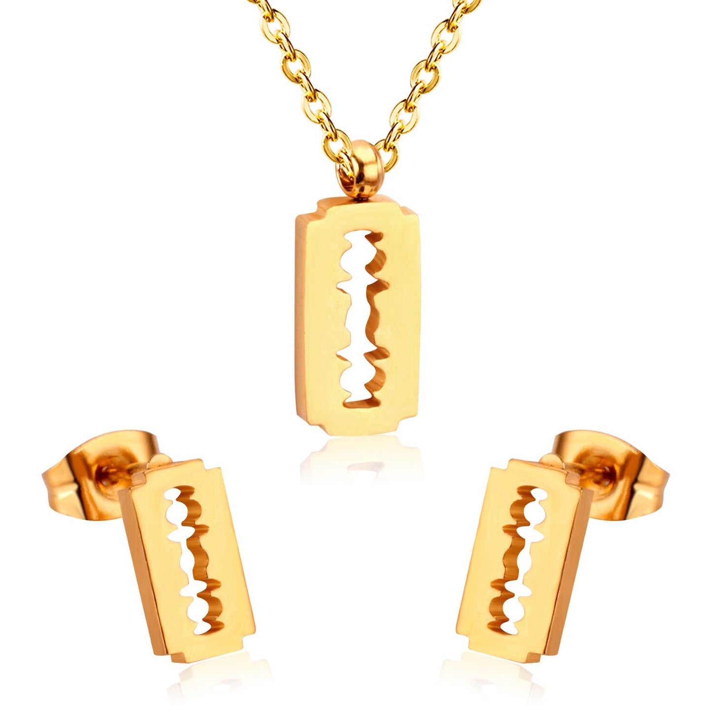 Fashion Frost Gold Pendant Necklace Set for Women Stainless Steel Jewellry Sets Wedding Necklace Set parures bijoux