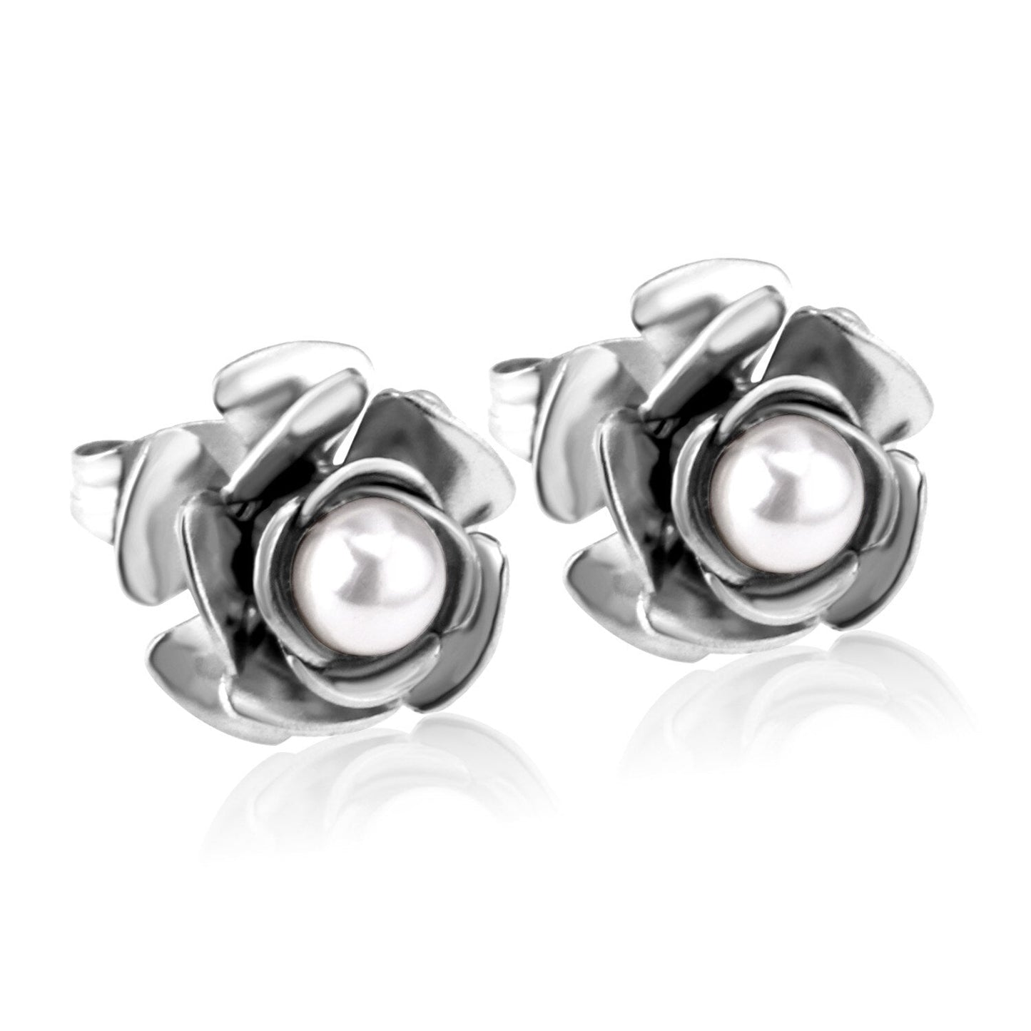 Women серёж Christmas Party Imitation Pearl Stud Earrings Rose Shape Cute Romantic Ladies Jewelry Piercing Earrings