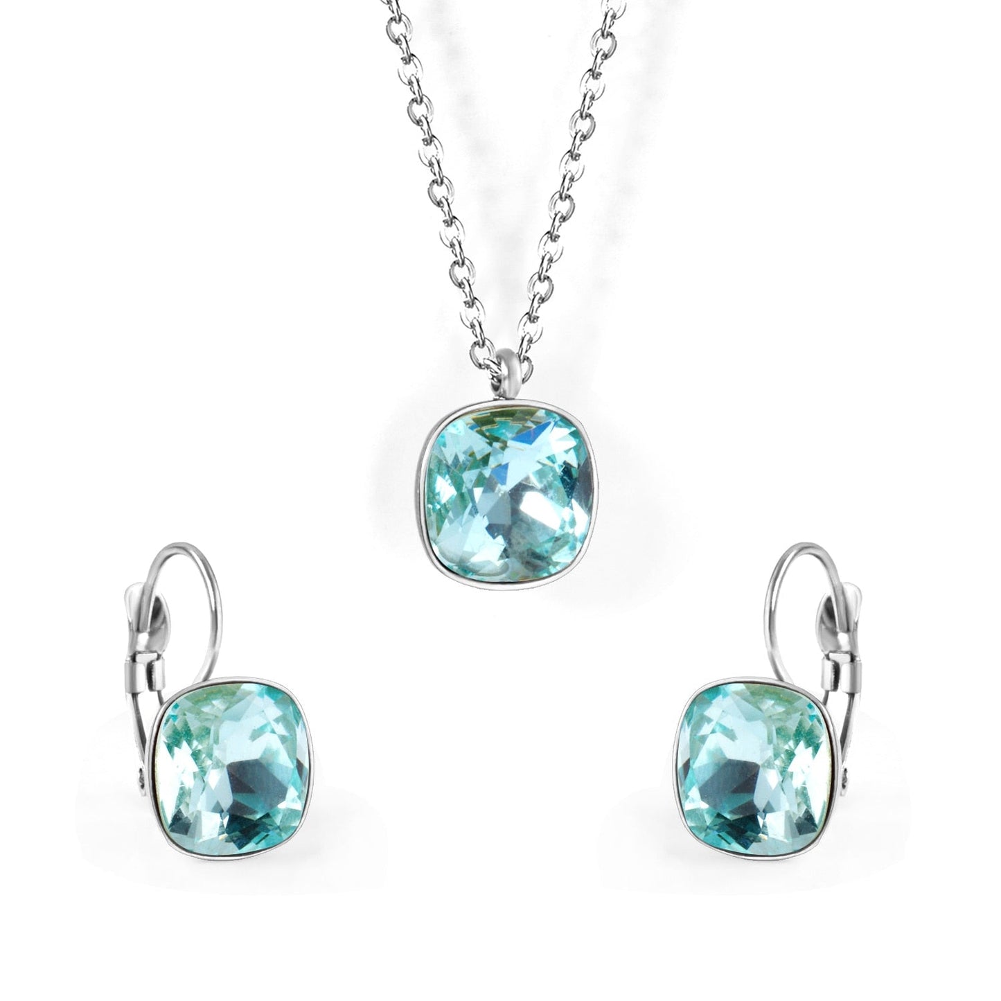 Bridal Jewelry Sets Trendy Style Geomtry Multi-colorful CZ Pendant Necklace Earrings Sets Brinco Party Wholesale
