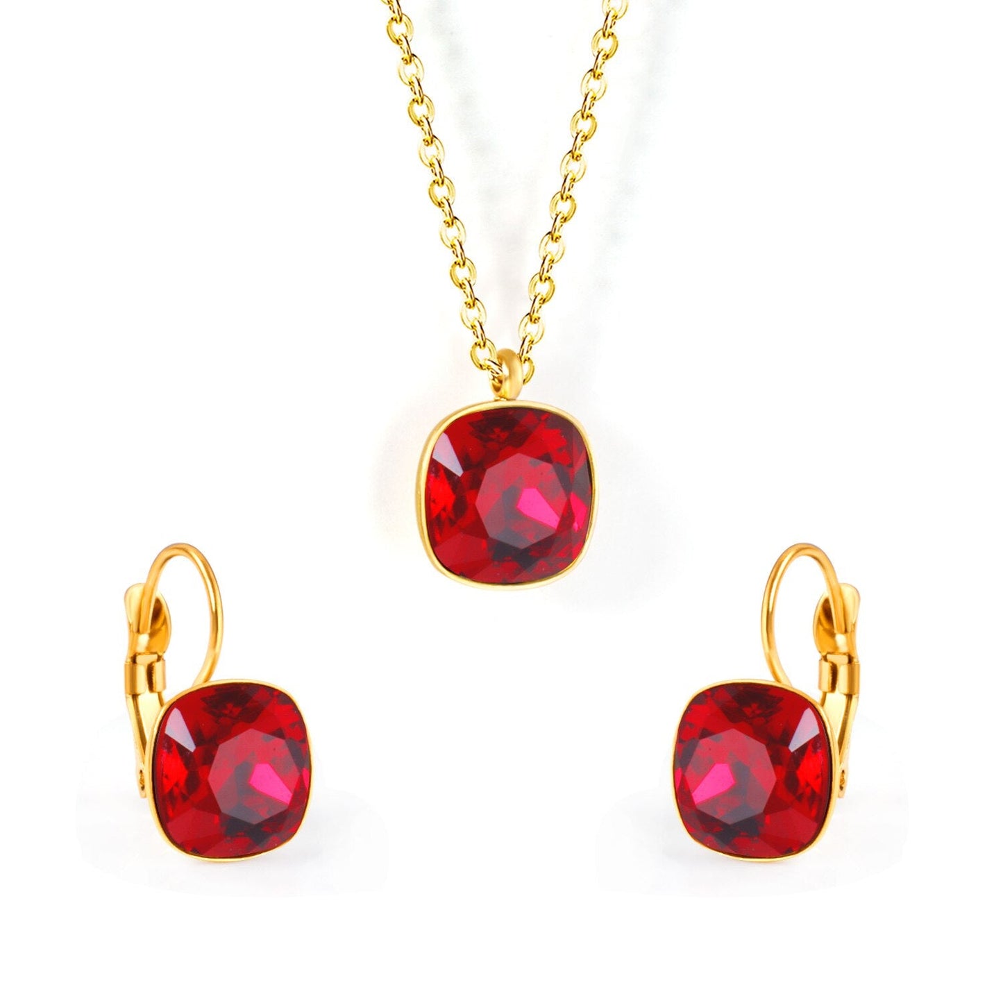 Bridal Jewelry Sets Trendy Style Geomtry Multi-colorful CZ Pendant Necklace Earrings Sets Brinco Party Wholesale