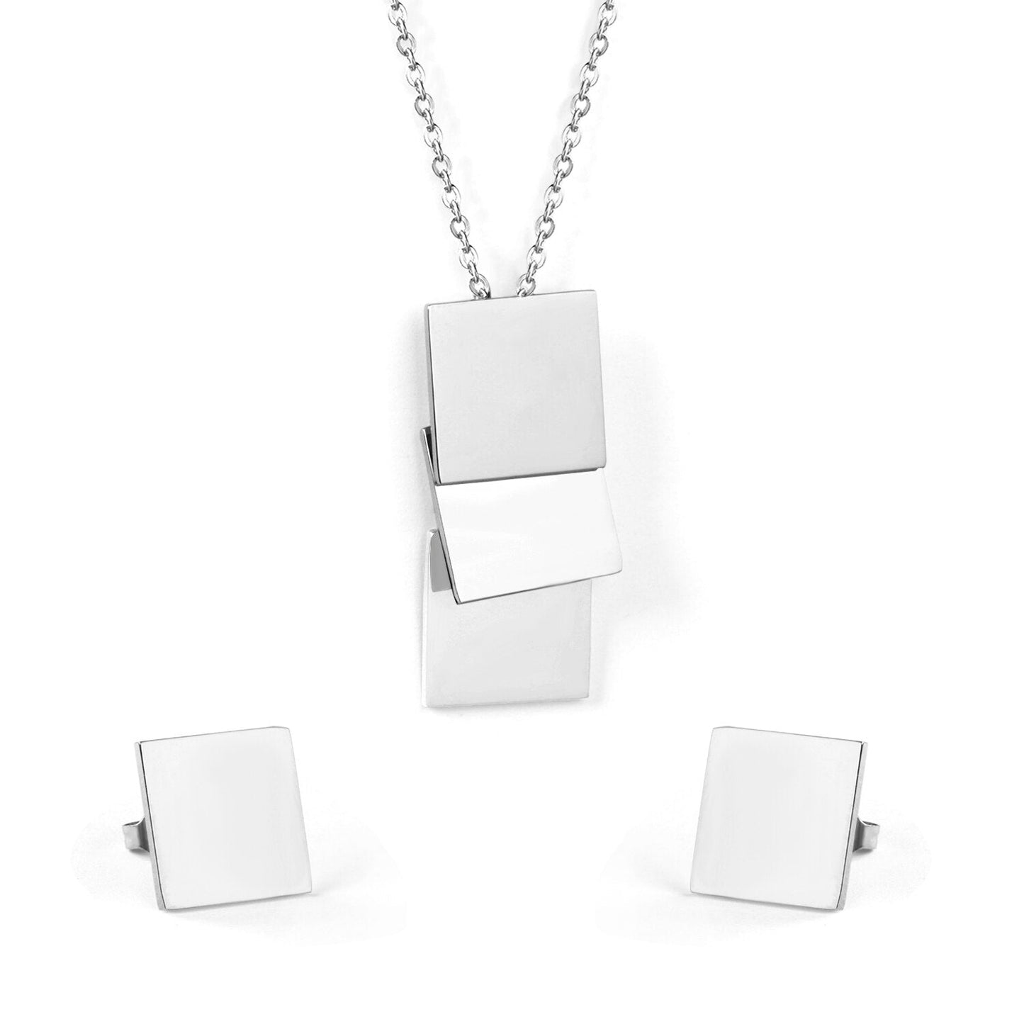 Rectangle Shape Trendy Necklaces Earrings Stainless Steel Jewelry Set Gold/Silver Color For Woman Valentine Gifts