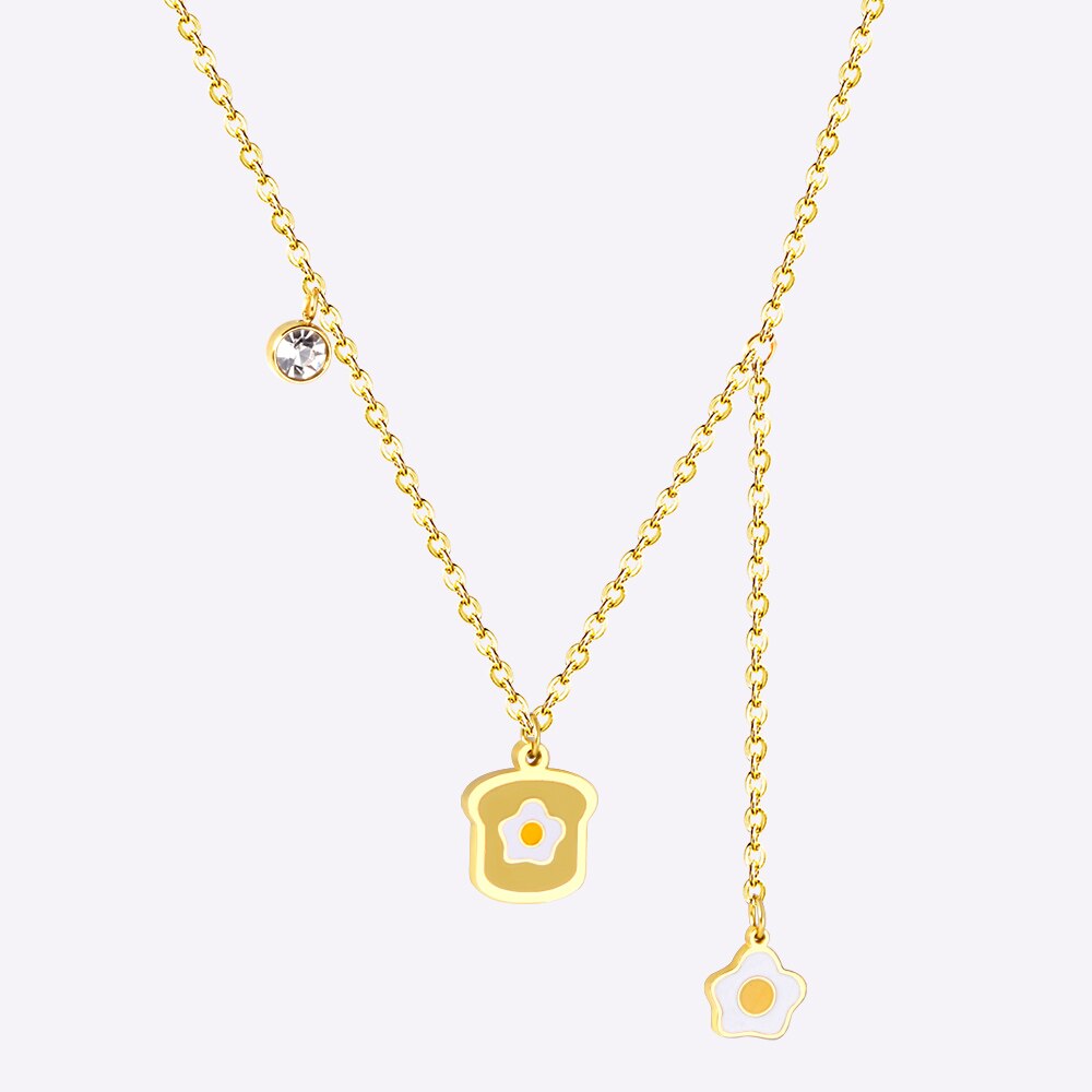 316L Stainless Steel Gold Bread Bus Vegetable Pendant Necklaces For Women With Free Chain Crystal Necklace collares