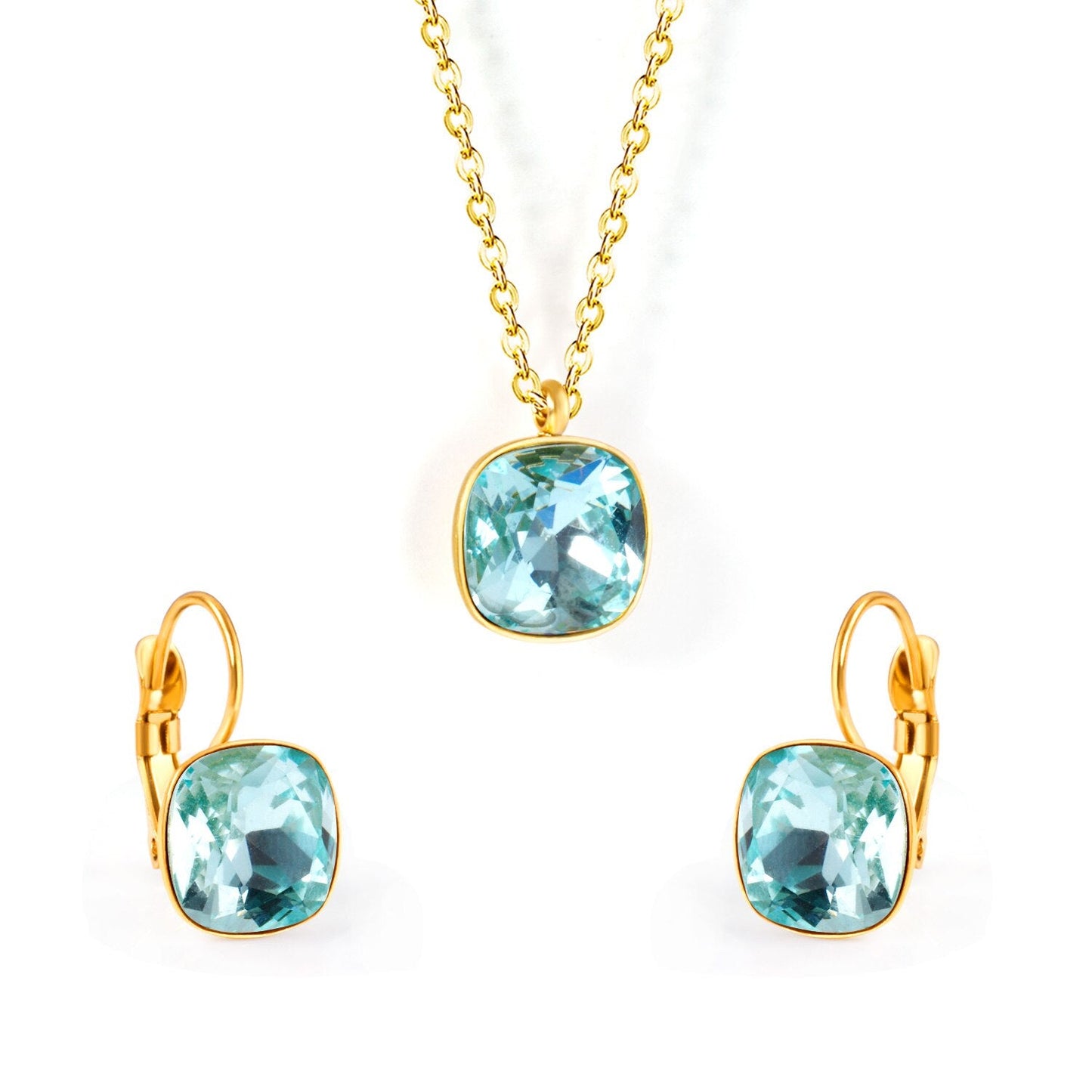 Bridal Jewelry Sets Trendy Style Geomtry Multi-colorful CZ Pendant Necklace Earrings Sets Brinco Party Wholesale