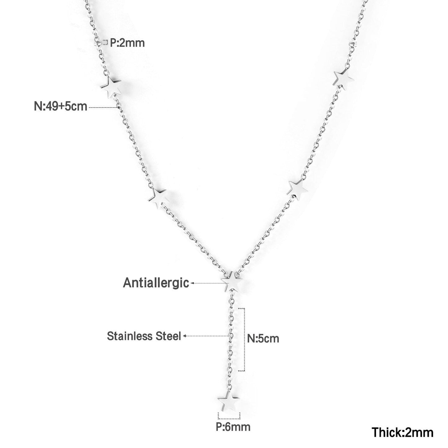 ASON Lovely Star Pendant Necklace Stainless Steel Gold Color Accessories Fashion Choker for Women Party Gift Jewelry