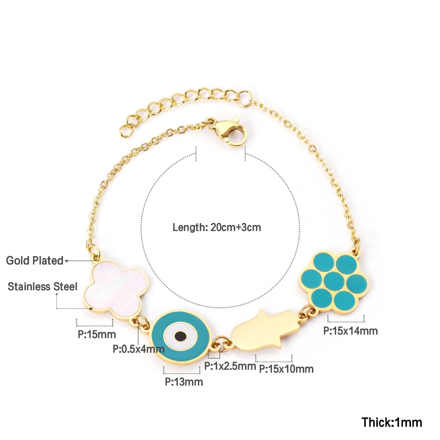 ASON Blue Eye 316L Stainless Steel Bracelet Women Bangle with Geometric Charm Fashion Jewelry Punk Party Gift Accessories