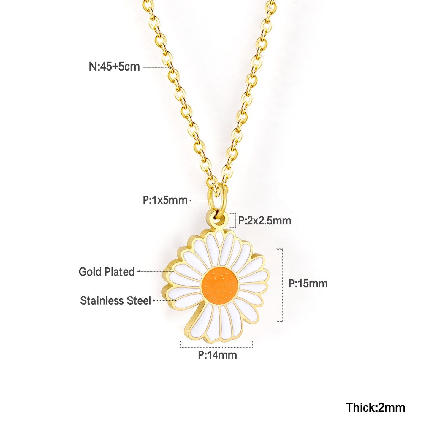 ASON Korean Fashion Sunflower Pendant Necklace for Women Stainless Steel Colorful Choker with Extender Jewelry Accessories