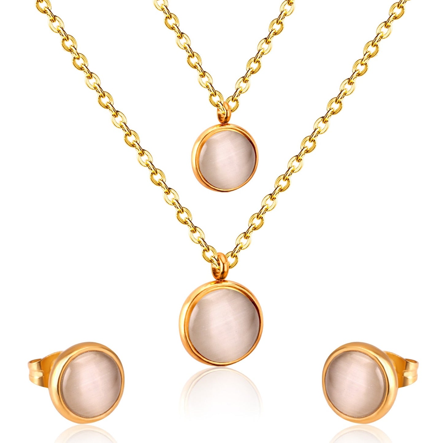 Fashion Elegant Luxury Double Chain Stainless Steel Necklaces Earrings Sets For Ladies Wedding Jewellry pendientes