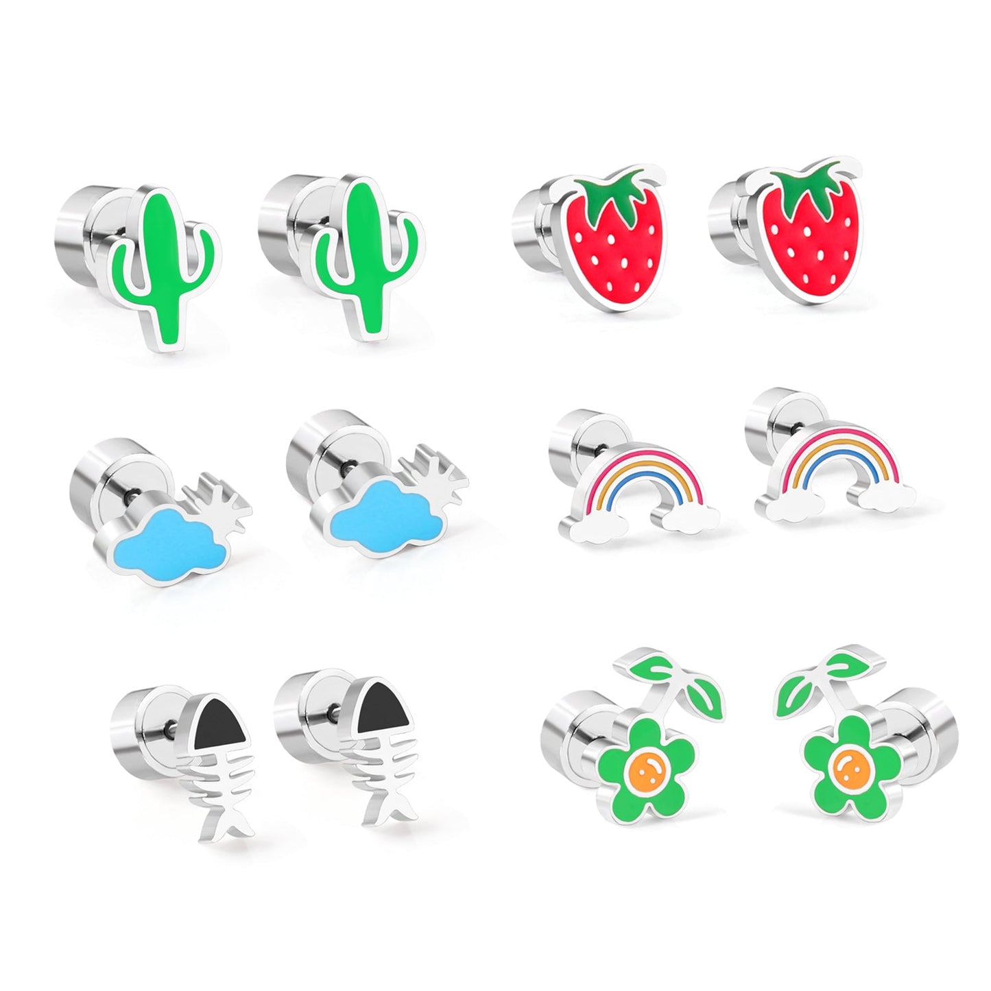 12 pairs Snapped Earplug Fishbone Stud Earrings Steel/Gold