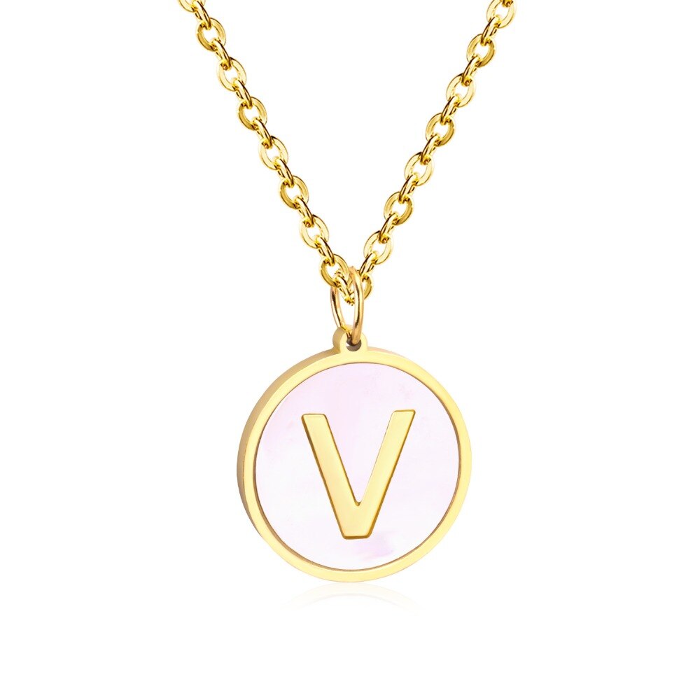 Stainless Steel Round Initial Pendant Necklace Gold Color 26 A-Z Letter Necklaces For Female Party Friend Wholesale
