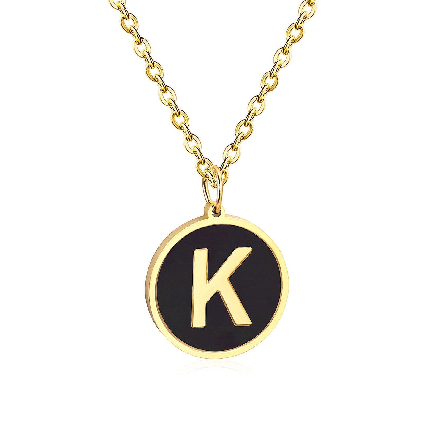ASON New Punk Jewelry Gold Black Shell Choler Necklaces Stainless Steel 26 Letter Alphabet Pendant Necklaces Women/Girl