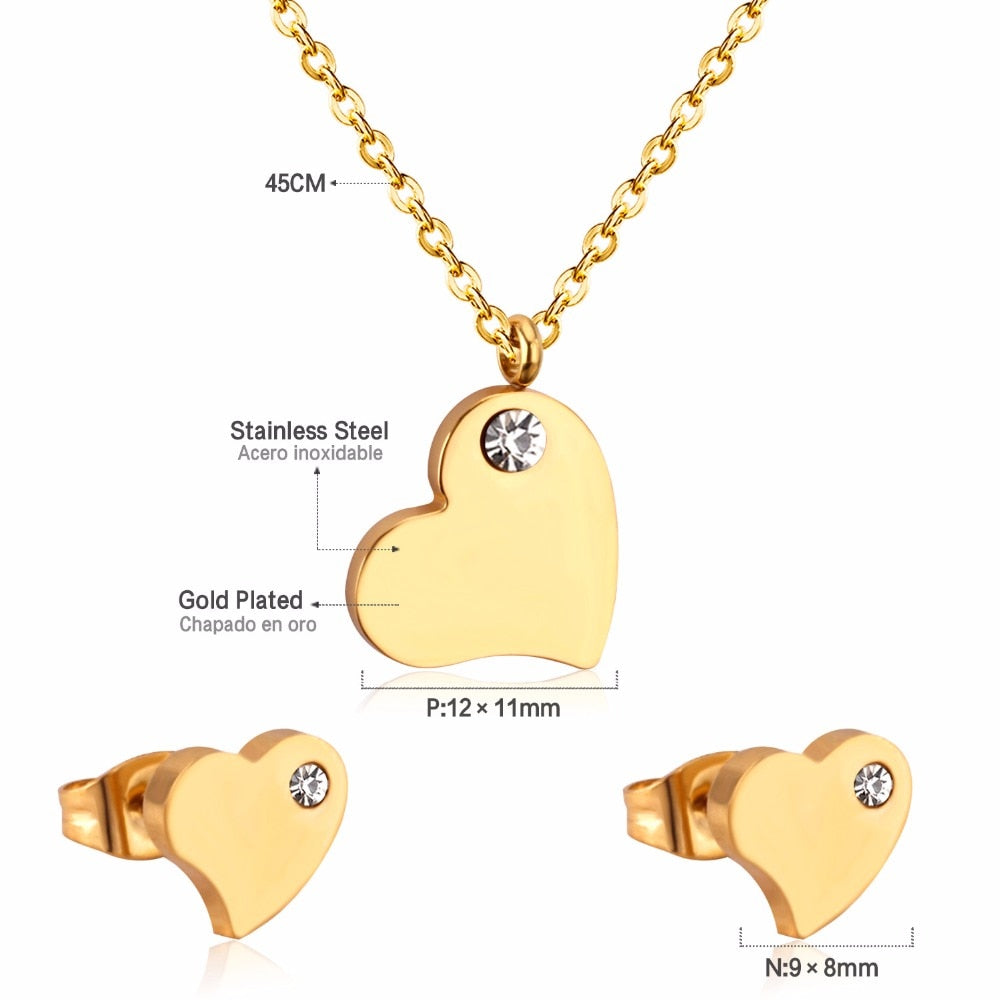 Hot Selling Heart Shaped Pendant CZ Necklace And Earrings Set In Jewelry For Women With Free Chain Jewellry Parts
