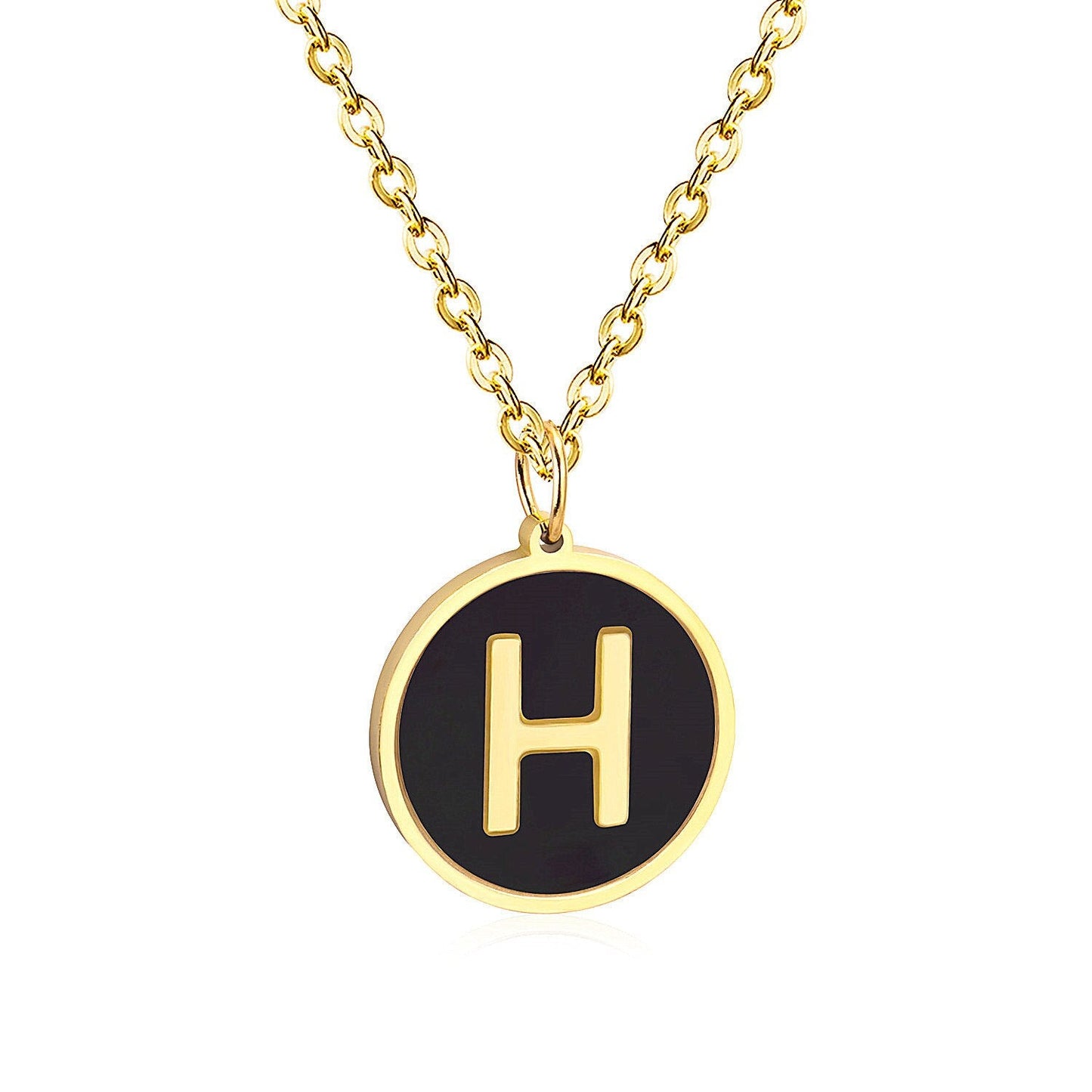 ASON New Punk Jewelry Gold Black Shell Choler Necklaces Stainless Steel 26 Letter Alphabet Pendant Necklaces Women/Girl