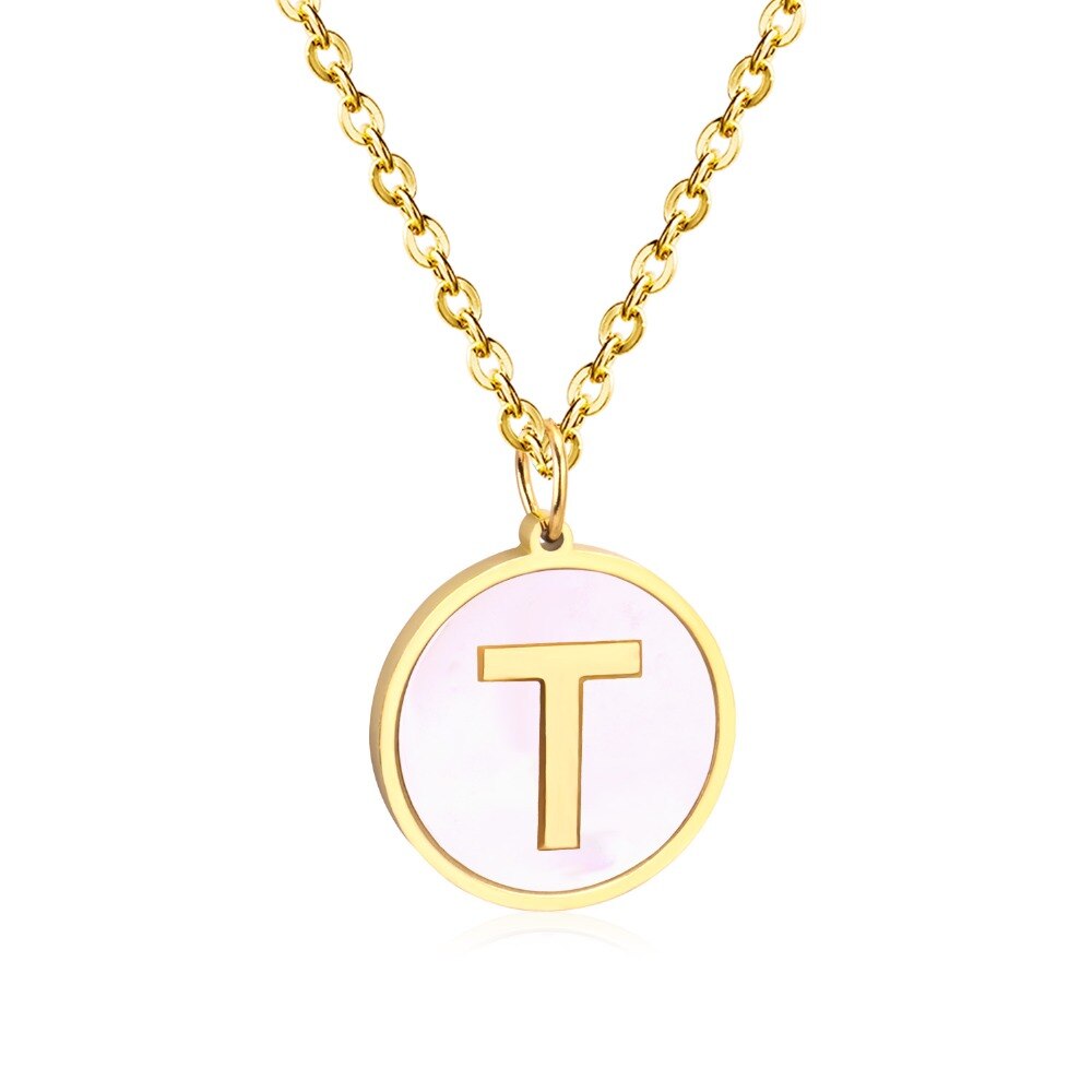 Stainless Steel Round Initial Pendant Necklace Gold Color 26 A-Z Letter Necklaces For Female Party Friend Wholesale