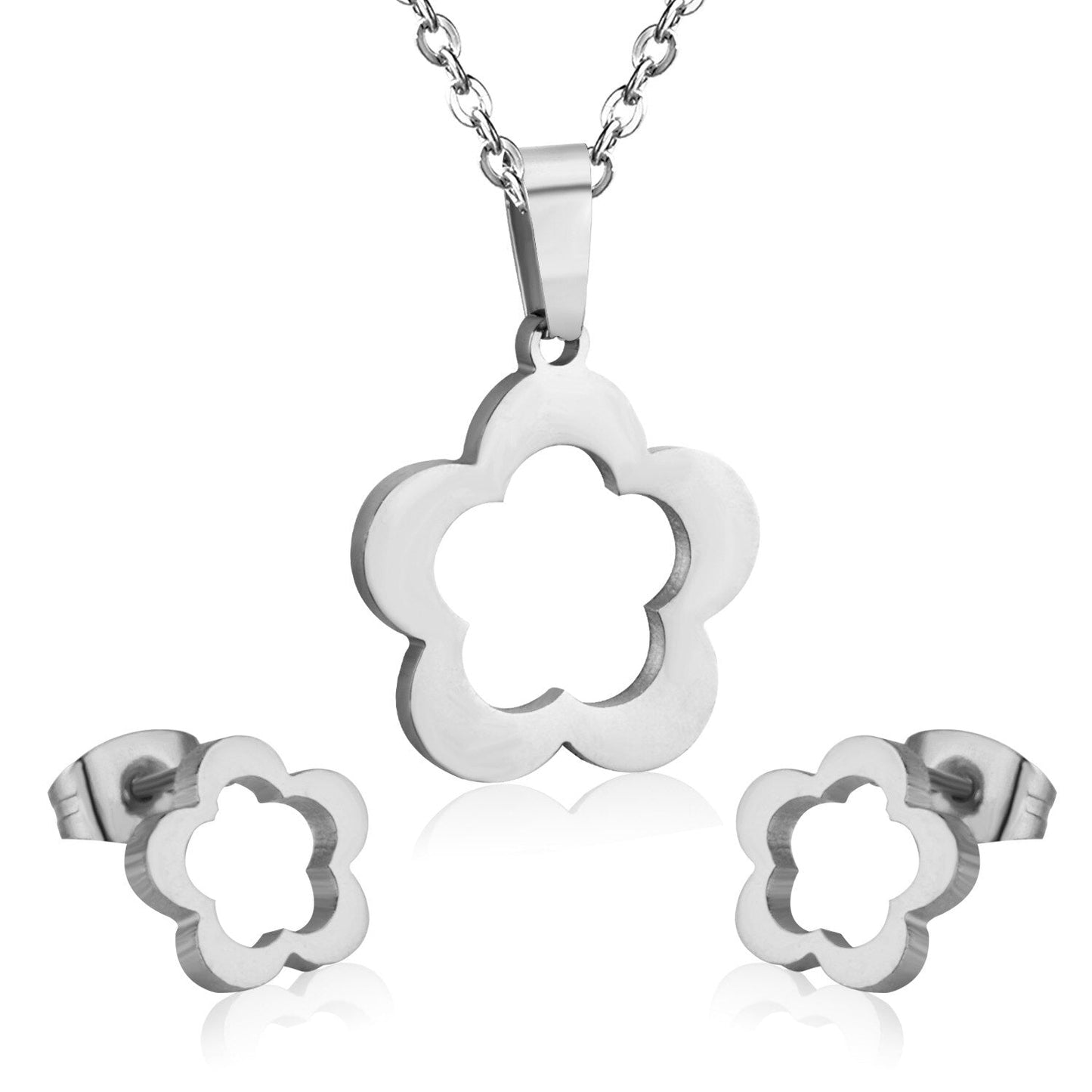 Flower Wedding Dubai African Jewelry Set Gold Pendant Necklace Earrings For Women Stainless Steel Jewelry Sets