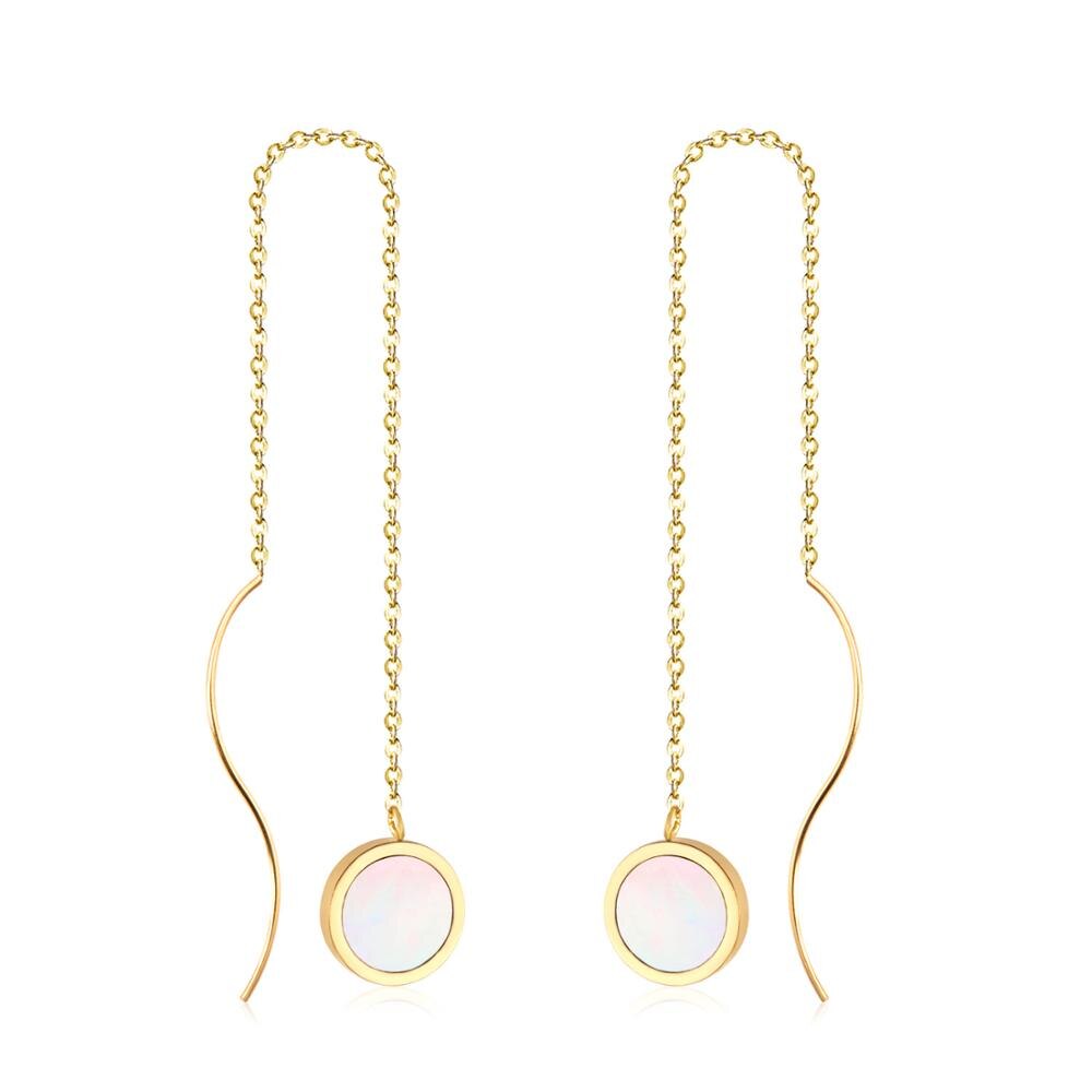 Stainless Steel Korean Dangle Earring with Round Shell Dangle Earrings for Girl Women Fashion Jewelry Brinco