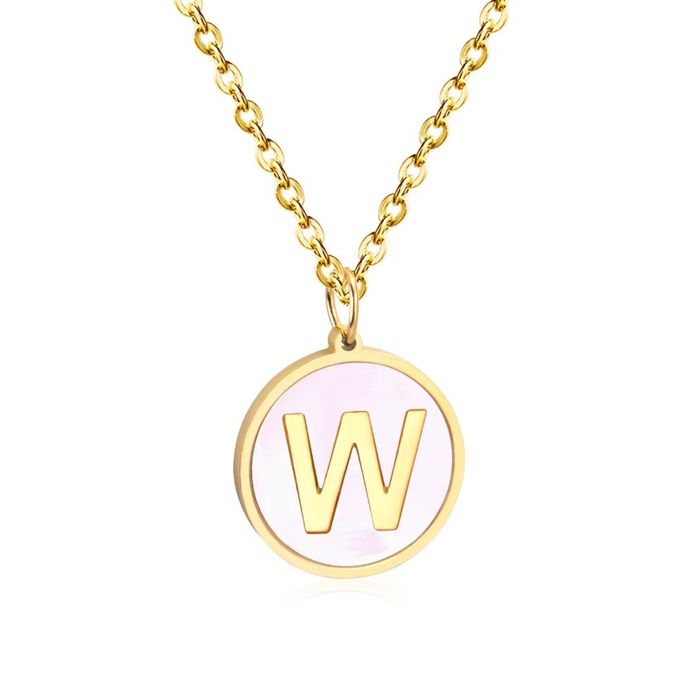 Stainless Steel Round Initial Pendant Necklace Gold Color 26 A-Z Letter Necklaces For Female Party Friend Wholesale