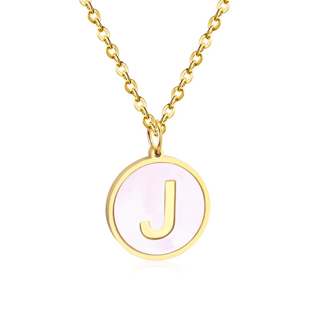 Stainless Steel Round Initial Pendant Necklace Gold Color 26 A-Z Letter Necklaces For Female Party Friend Wholesale