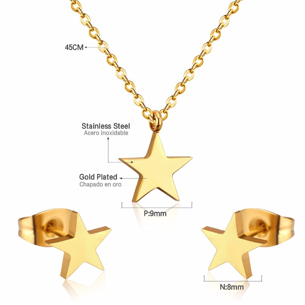 Hot Sale Stainless Steel Jewelry Sets Star Shape Necklace Earrings Sets For Women Jewelry Accessories Girls Gift