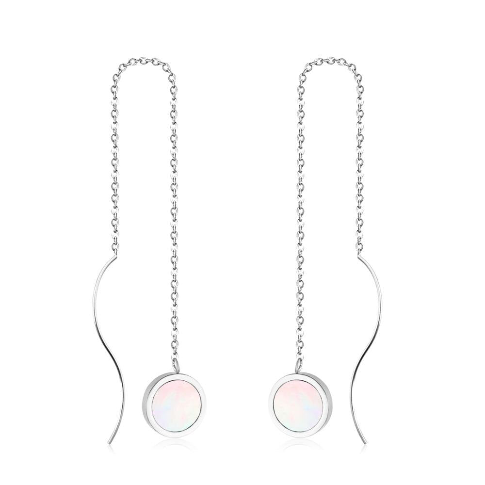 Stainless Steel Korean Dangle Earring with Round Shell Dangle Earrings for Girl Women Fashion Jewelry Brinco