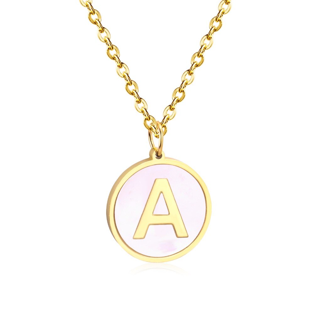 Stainless Steel Round Initial Pendant Necklace Gold Color 26 A-Z Letter Necklaces For Female Party Friend Wholesale