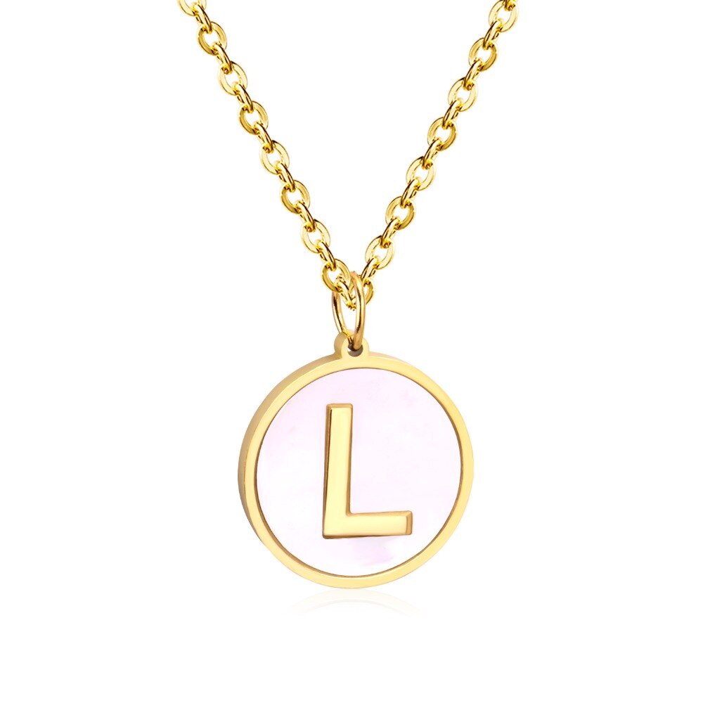 Stainless Steel Round Initial Pendant Necklace Gold Color 26 A-Z Letter Necklaces For Female Party Friend Wholesale