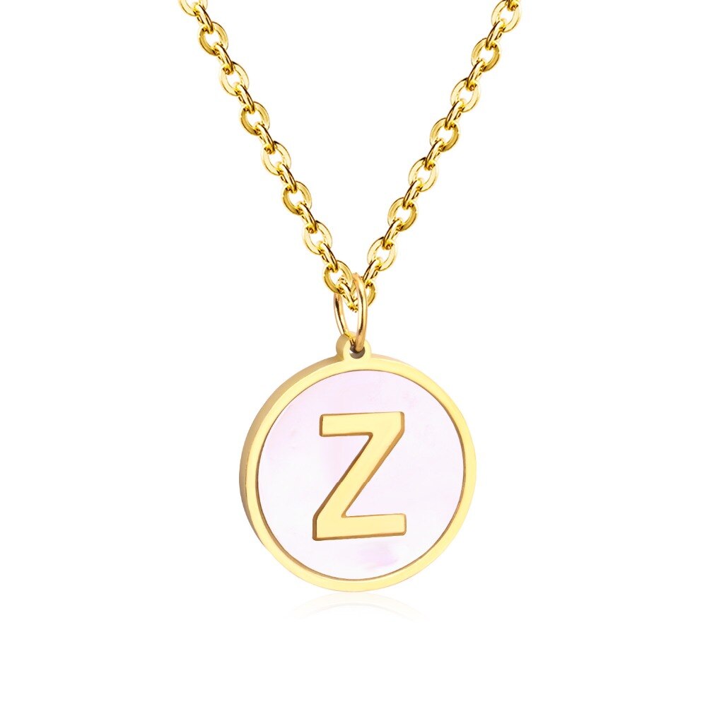 Stainless Steel Round Initial Pendant Necklace Gold Color 26 A-Z Letter Necklaces For Female Party Friend Wholesale
