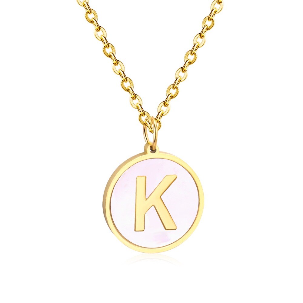 Stainless Steel Round Initial Pendant Necklace Gold Color 26 A-Z Letter Necklaces For Female Party Friend Wholesale
