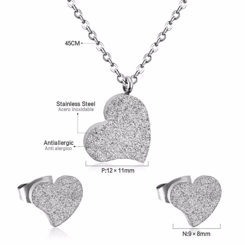 Hot Selling Heart Shaped Pendant CZ Necklace And Earrings Set In Jewelry For Women With Free Chain Jewellry Parts