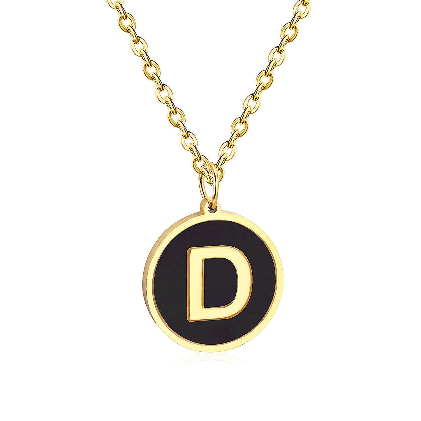 ASON New Punk Jewelry Gold Black Shell Choler Necklaces Stainless Steel 26 Letter Alphabet Pendant Necklaces Women/Girl