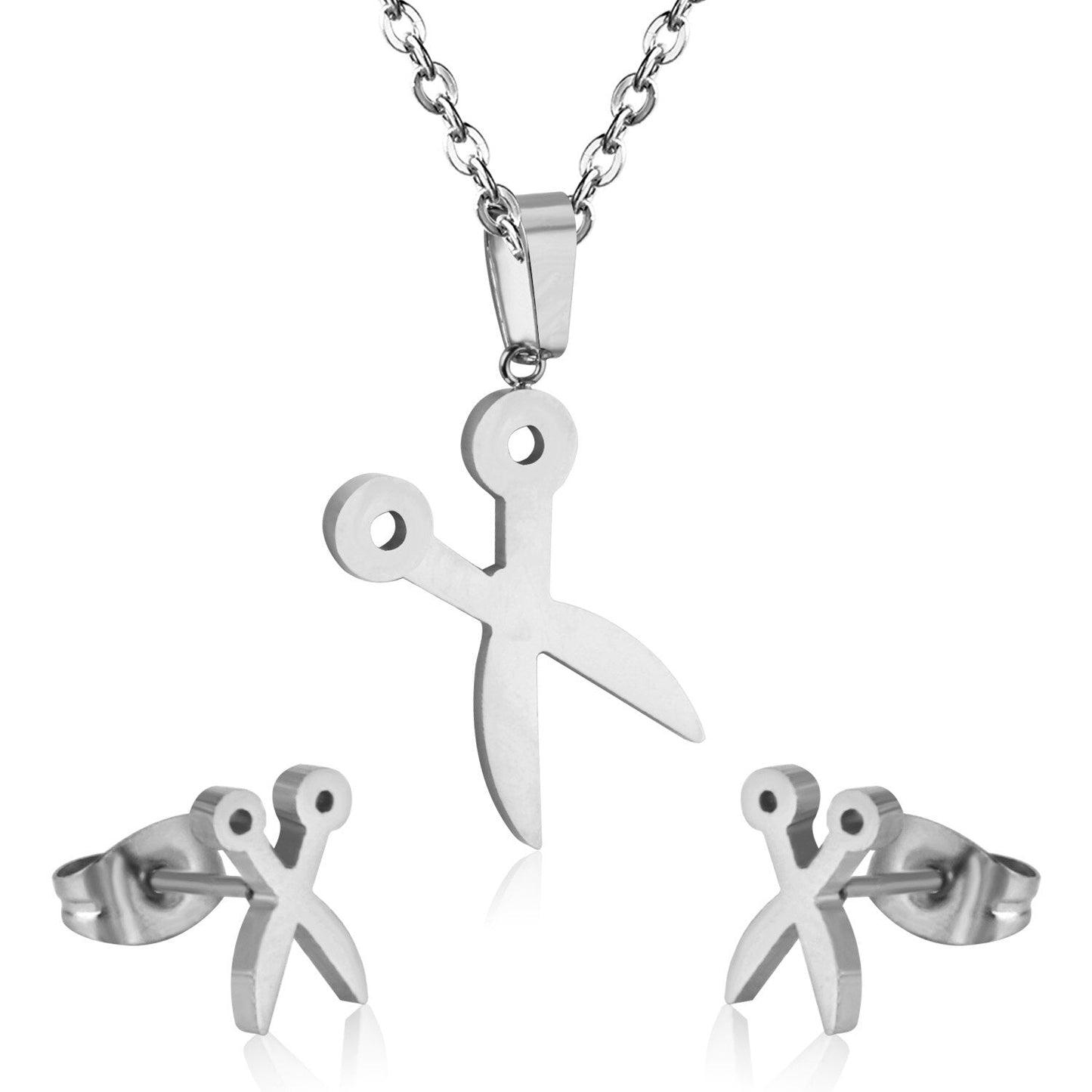 Fashion Scissors Necklace Earring Dubai African Jewelry Sets For Women Girls Indian Stainless Steel Jewellery sets