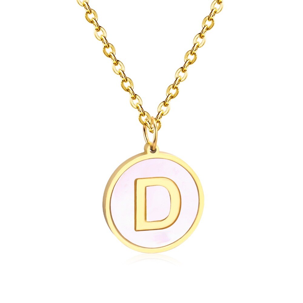 Stainless Steel Round Initial Pendant Necklace Gold Color 26 A-Z Letter Necklaces For Female Party Friend Wholesale