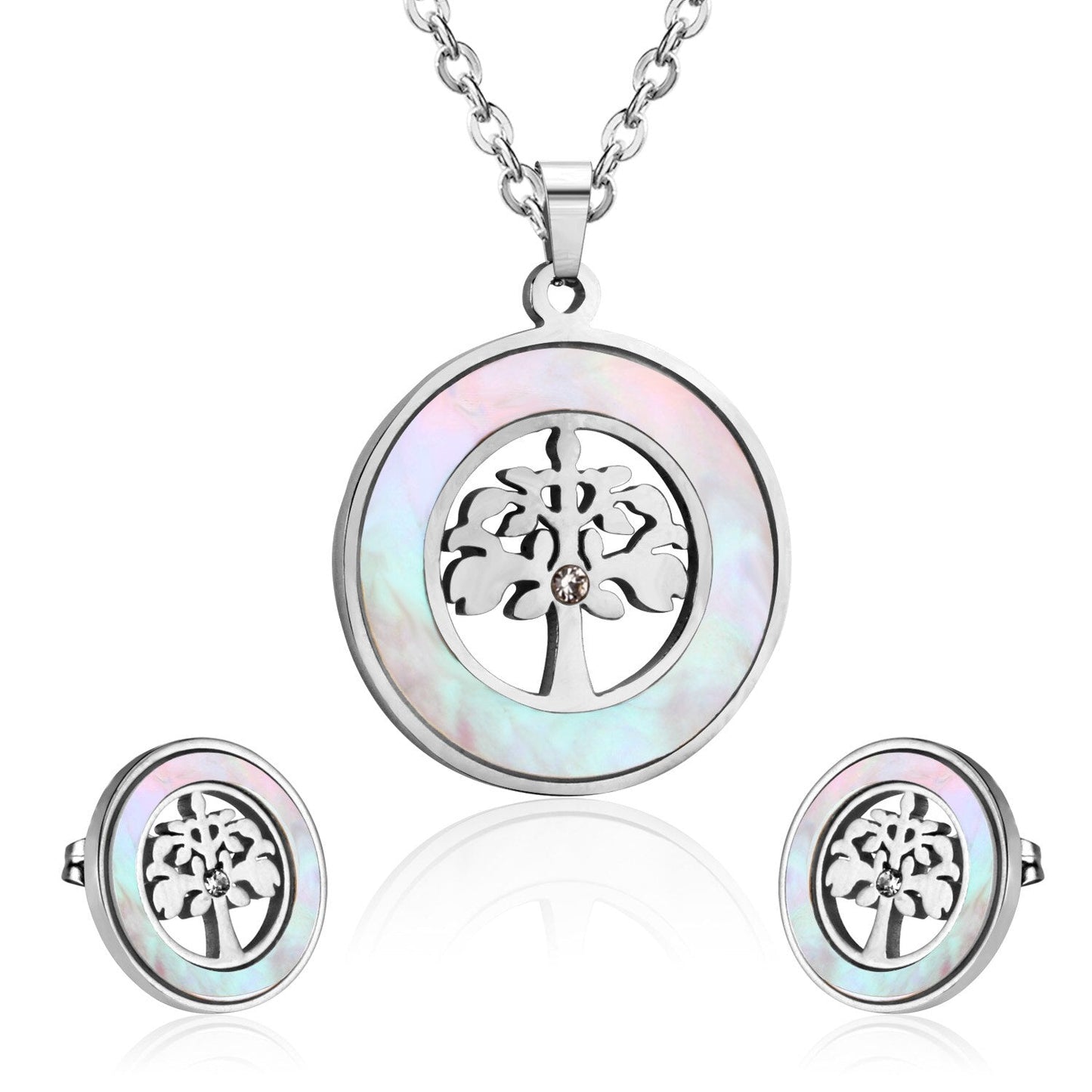 Gold Stainless steel Shell African Wedding Dubai Bridal Jewelry set Indian Tree Necklace Earrings Jewellery Set