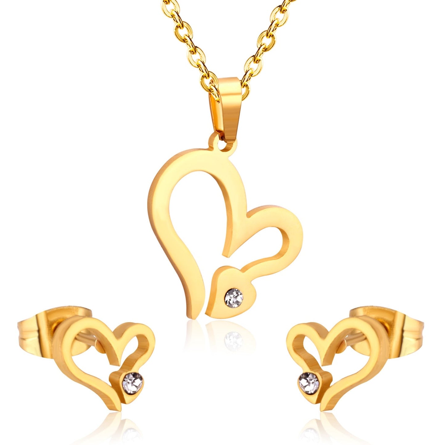 Bridal Dubai Necklace Earring Jewellery Sets Heart Crytal Gold Color Wedding Indian Jewelry sets For Women Girls