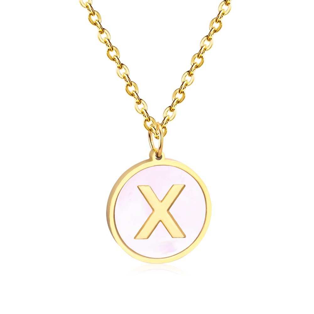 Stainless Steel Round Initial Pendant Necklace Gold Color 26 A-Z Letter Necklaces For Female Party Friend Wholesale
