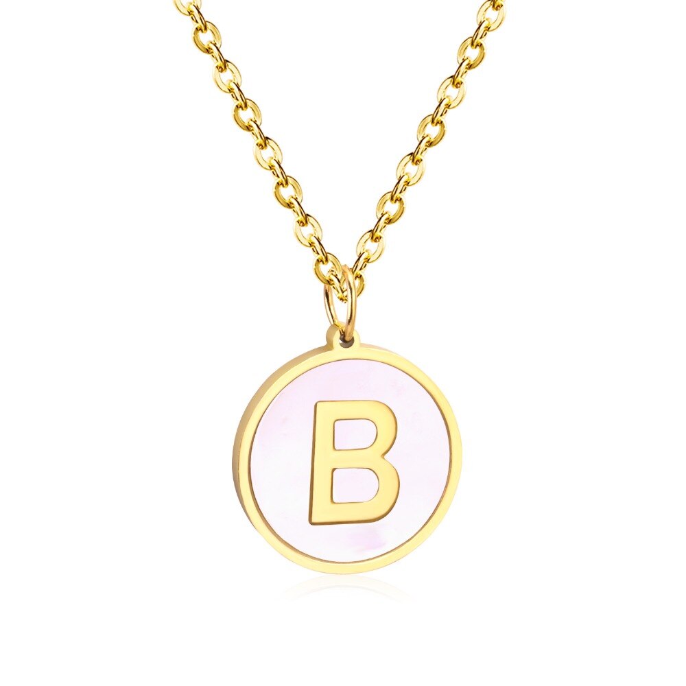 Stainless Steel Round Initial Pendant Necklace Gold Color 26 A-Z Letter Necklaces For Female Party Friend Wholesale