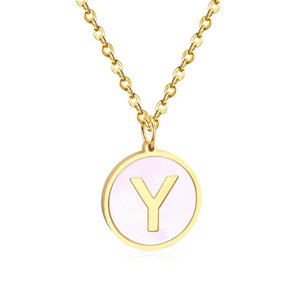 Stainless Steel Round Initial Pendant Necklace Gold Color 26 A-Z Letter Necklaces For Female Party Friend Wholesale