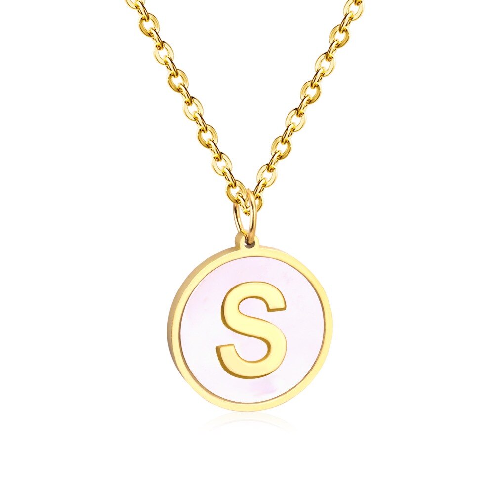 Stainless Steel Round Initial Pendant Necklace Gold Color 26 A-Z Letter Necklaces For Female Party Friend Wholesale