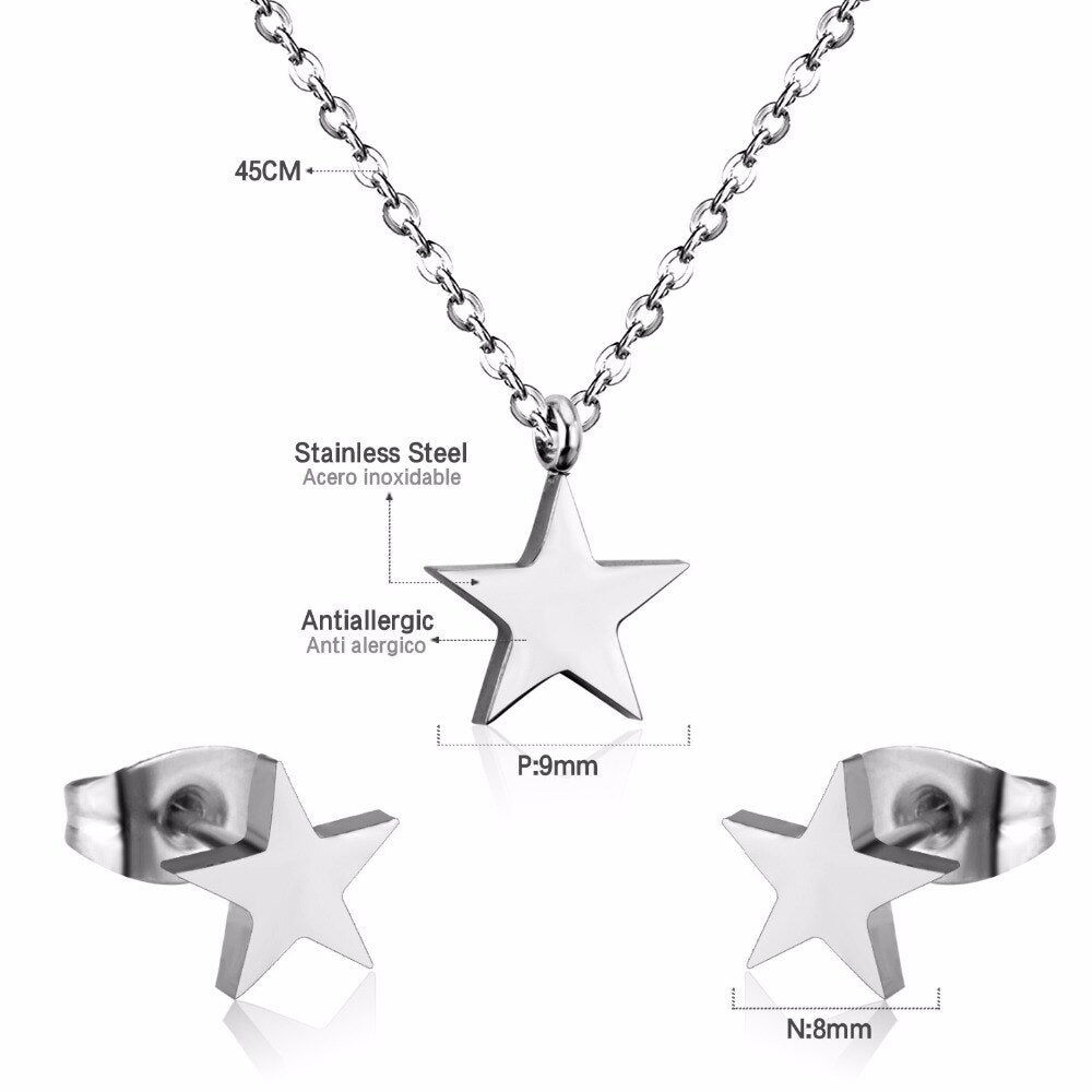 Hot Sale Stainless Steel Jewelry Sets Star Shape Necklace Earrings Sets For Women Jewelry Accessories Girls Gift
